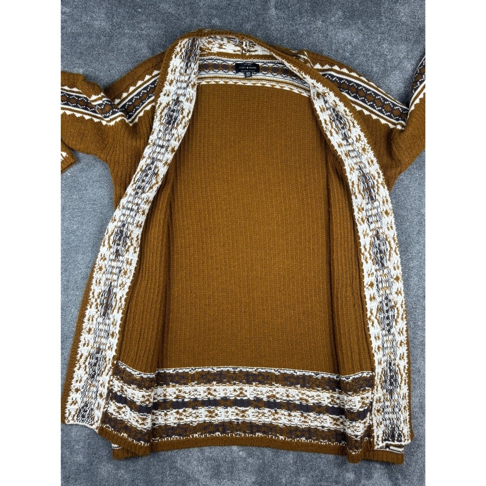 Lucky Brand Mens Brown Southwestern Geometric Open Front Cardigan Sweater Medium - Picture 6 of 15
